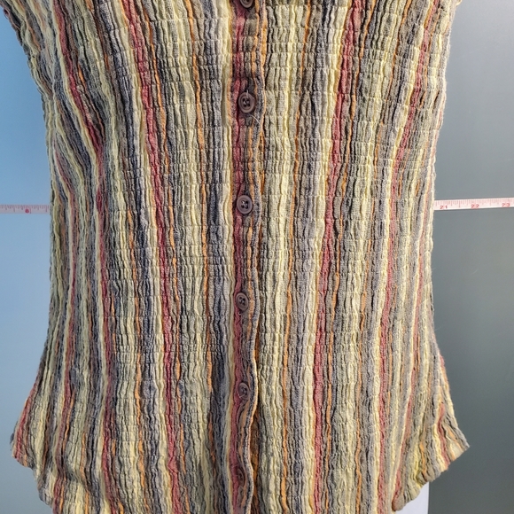Ladies Large, Multi-Colored Striped, V-Neck Collar, Buttons, Tank Top, Stretchy - Picture 5 of 14